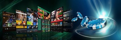 A row of online casino and betting website screens beside stacked poker chips.